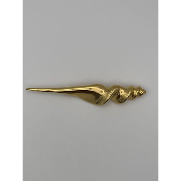 Gold Tone Shell Brooch 4" - Picture 1 of 6